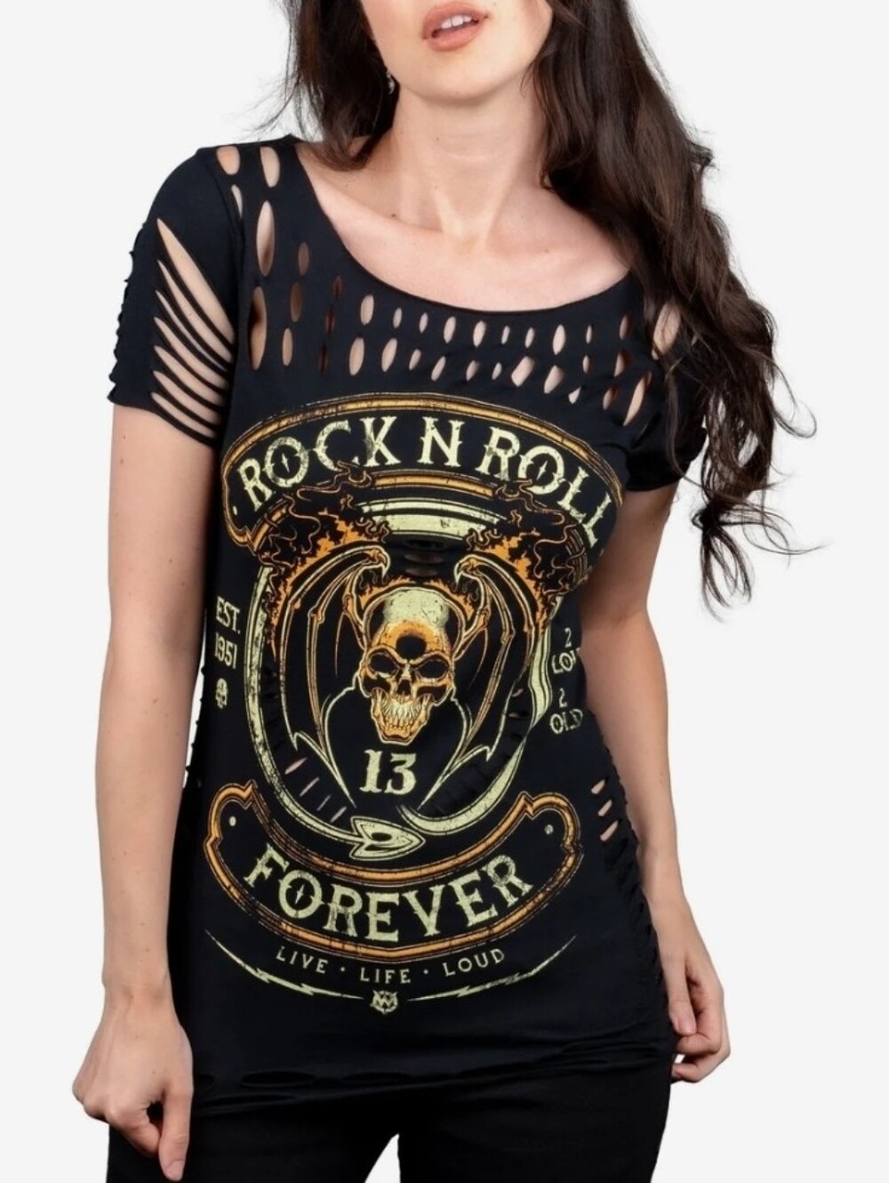 Wornstar Rock N Roll Forever Distressed Graphic Tee - Black